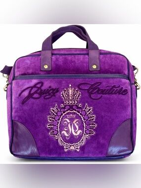 Vintage Juicy Couture Purple Velour Laptop Bag Y2K Messenger Crest Logo Bag